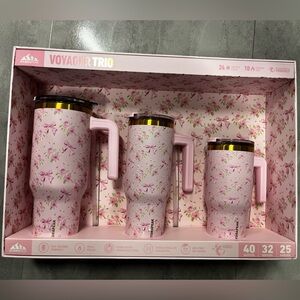 *NEW* Hydrapeak Voyager Trio Pink Ribbon Bow Rose Design Water Bottle Set